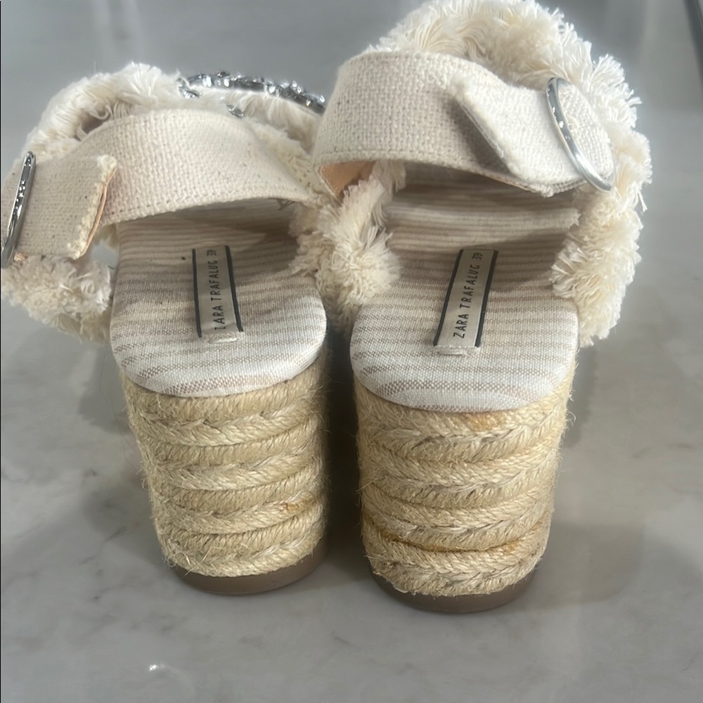 Embellished Cream Platform Sandals - Picture 3 of 4